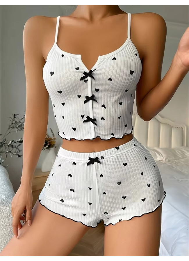 WHITE PYJAMAS SET WITH BLACK HEARTS - ASTRA