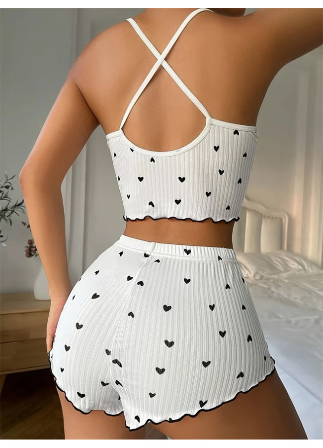 WHITE PYJAMAS SET WITH BLACK HEARTS - ASTRA