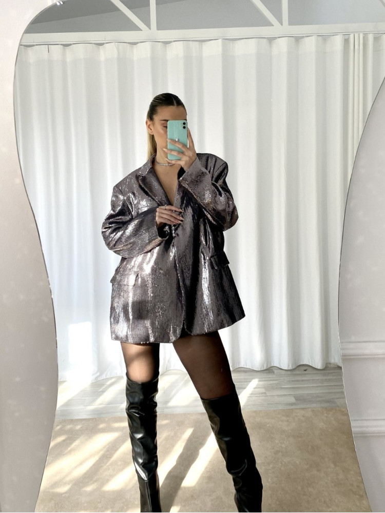 GREY SILVER BOXY BLAZER - EMELIA