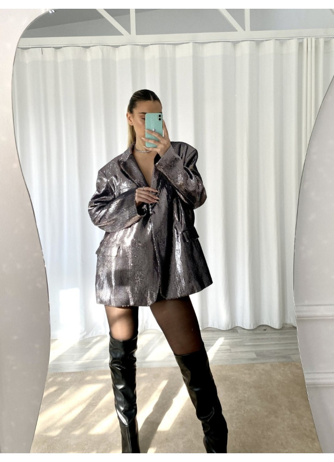 GREY SILVER BOXY BLAZER - EMELIA