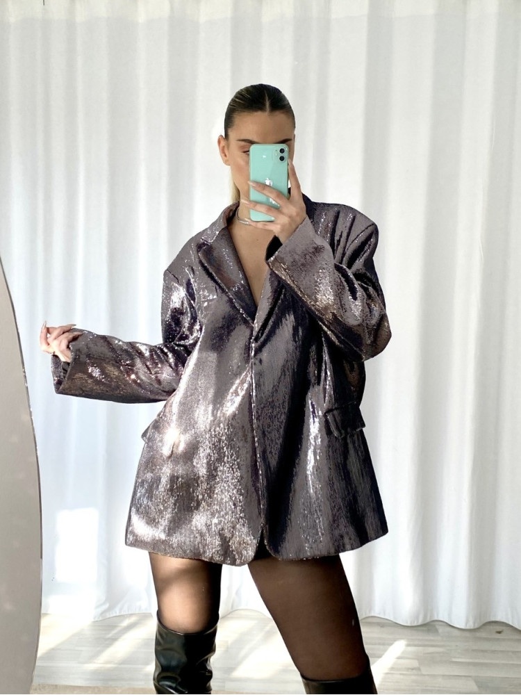 GREY SILVER BOXY BLAZER - EMELIA