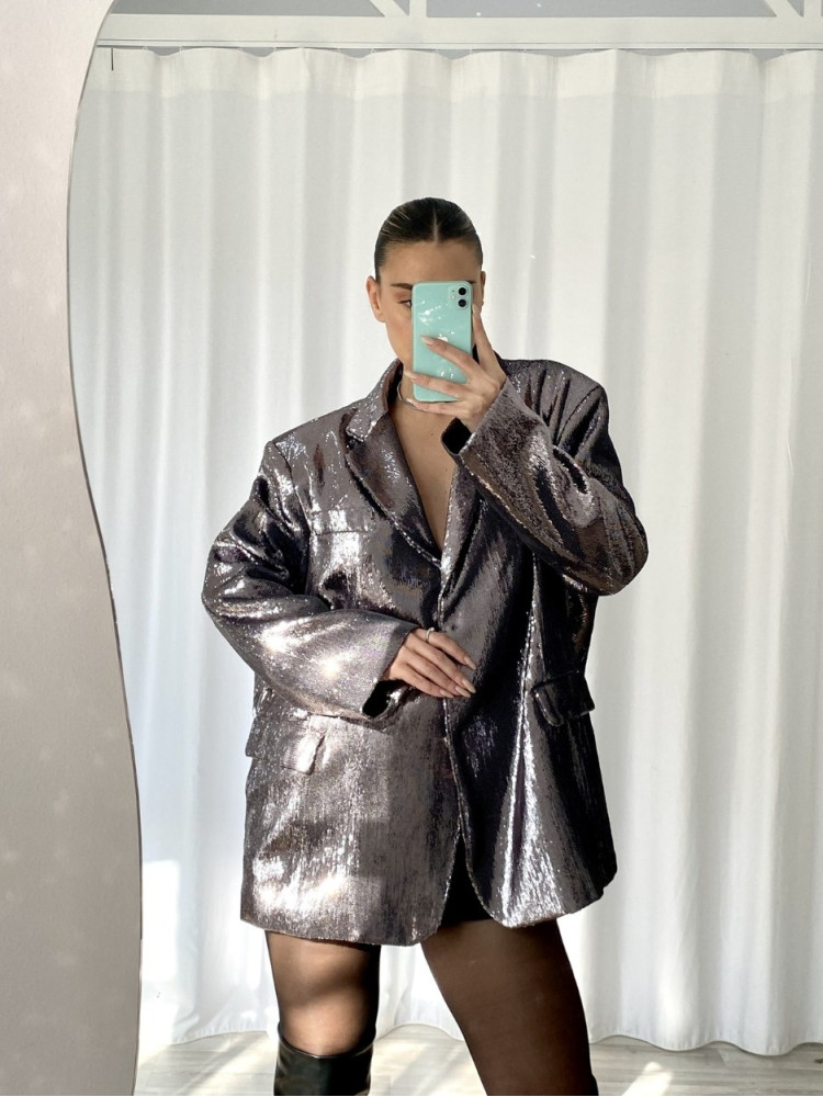 GREY SILVER BOXY BLAZER - EMELIA