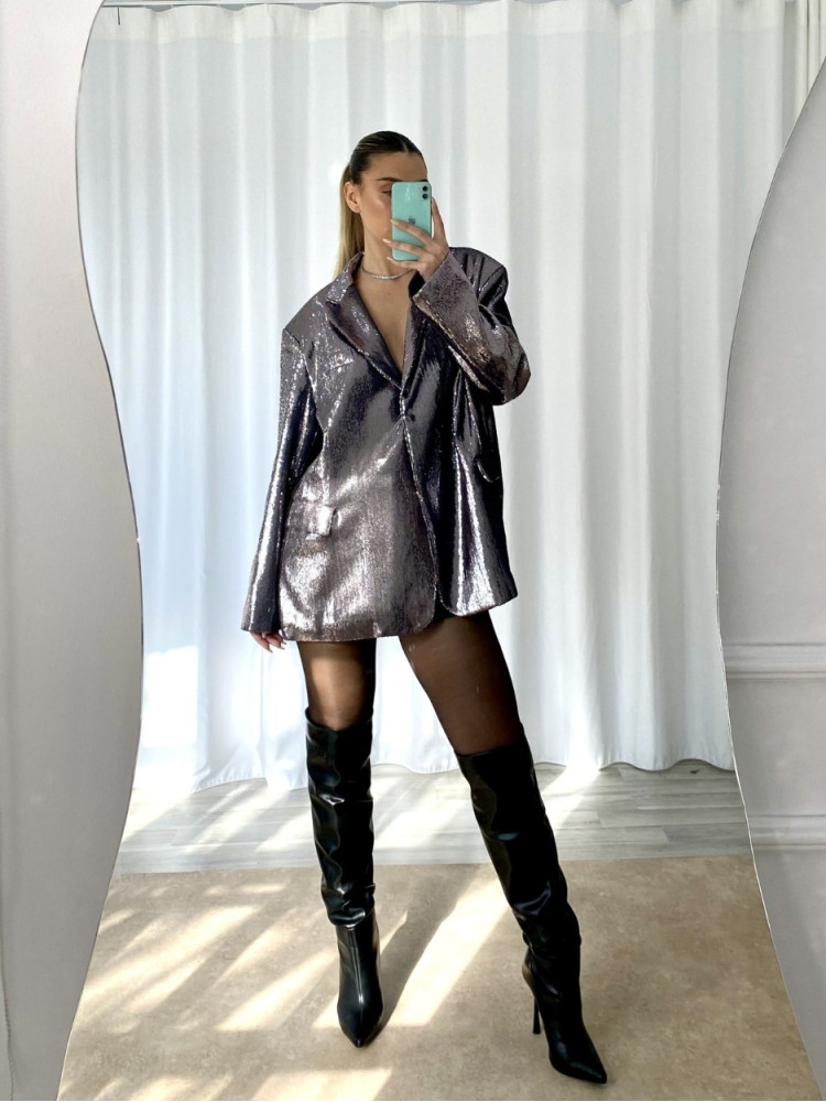 GREY SILVER BOXY BLAZER - EMELIA