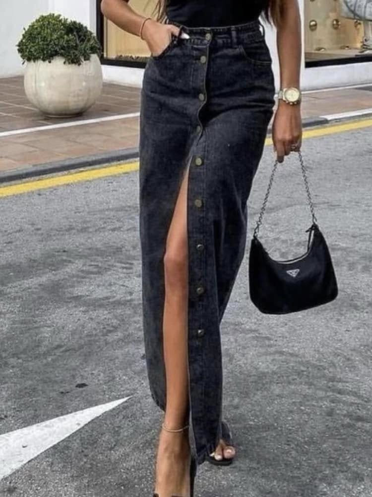 MAXI BLACK JEAN SKIRT - JABAR