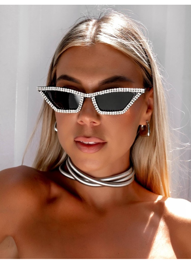 WHITE SUNGLASSES WITH RHINESTONE - FELONIA