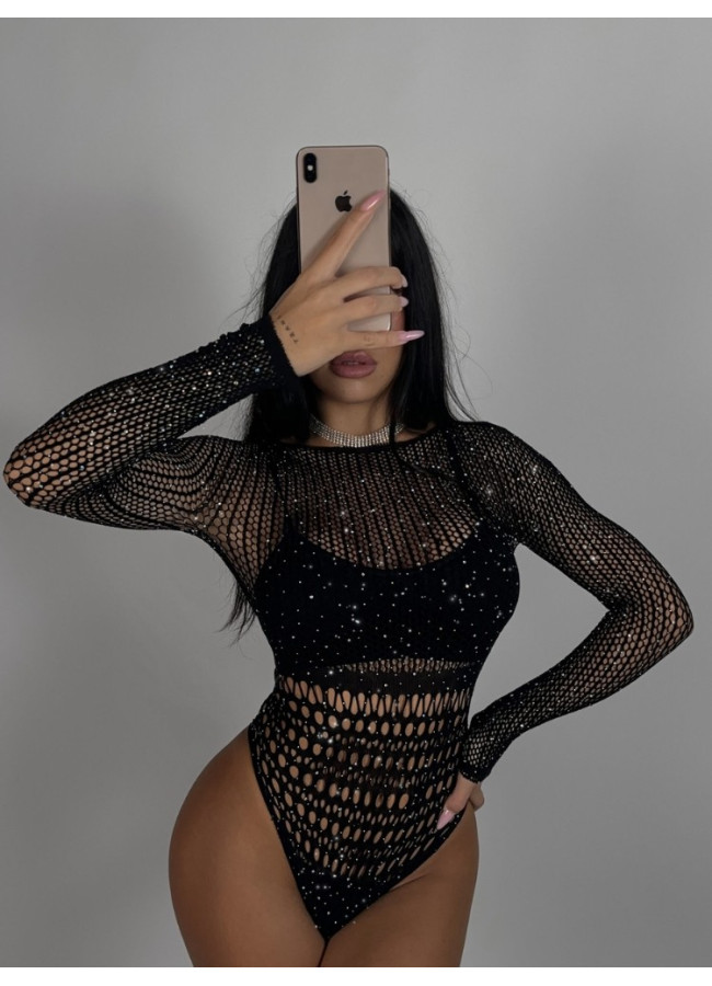 BLACK BODYSUIT WITH STRASS - SPACER