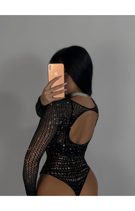 BLACK BODYSUIT WITH STRASS - SPACER
