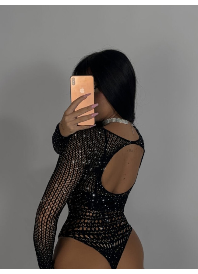 BLACK BODYSUIT WITH STRASS - SPACER