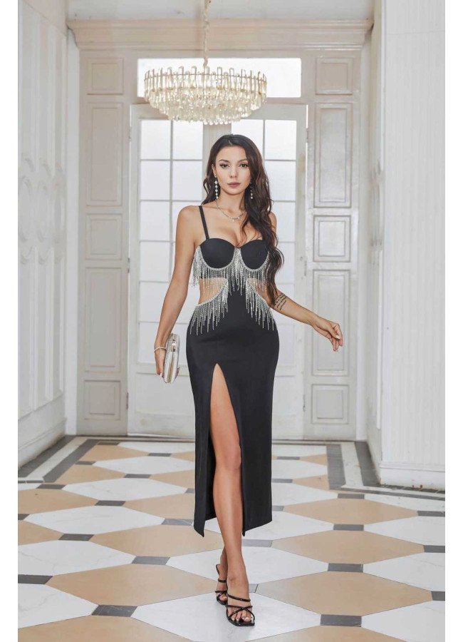 BLACK MIDI BANDAGE DRESS - MARTHA