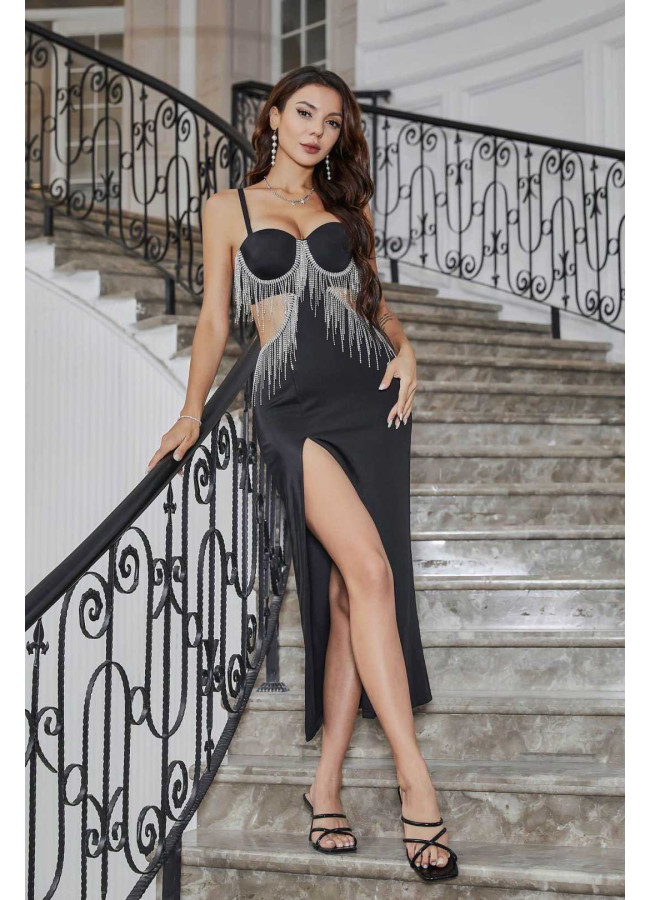 BLACK MIDI BANDAGE DRESS - MARTHA