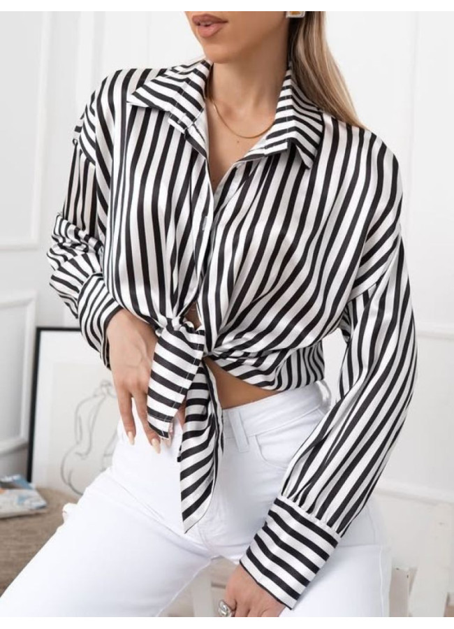 BLACK STRIPPED SATIN SHIRT - FIORENTINO