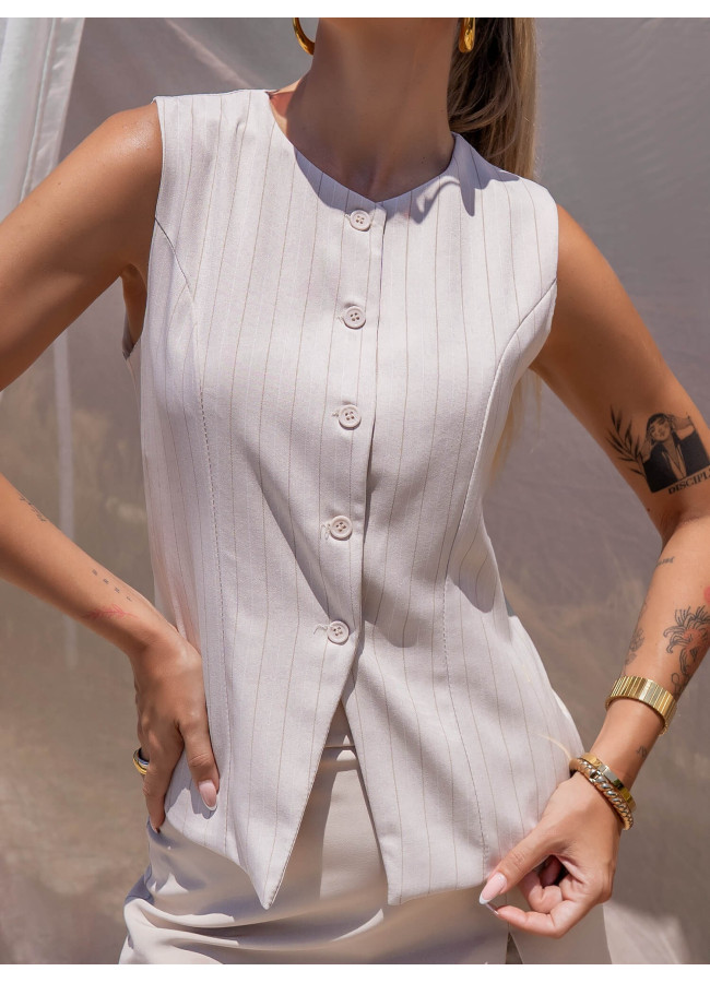 VEST BEIGE WITH STRIPES - STEFANIA
