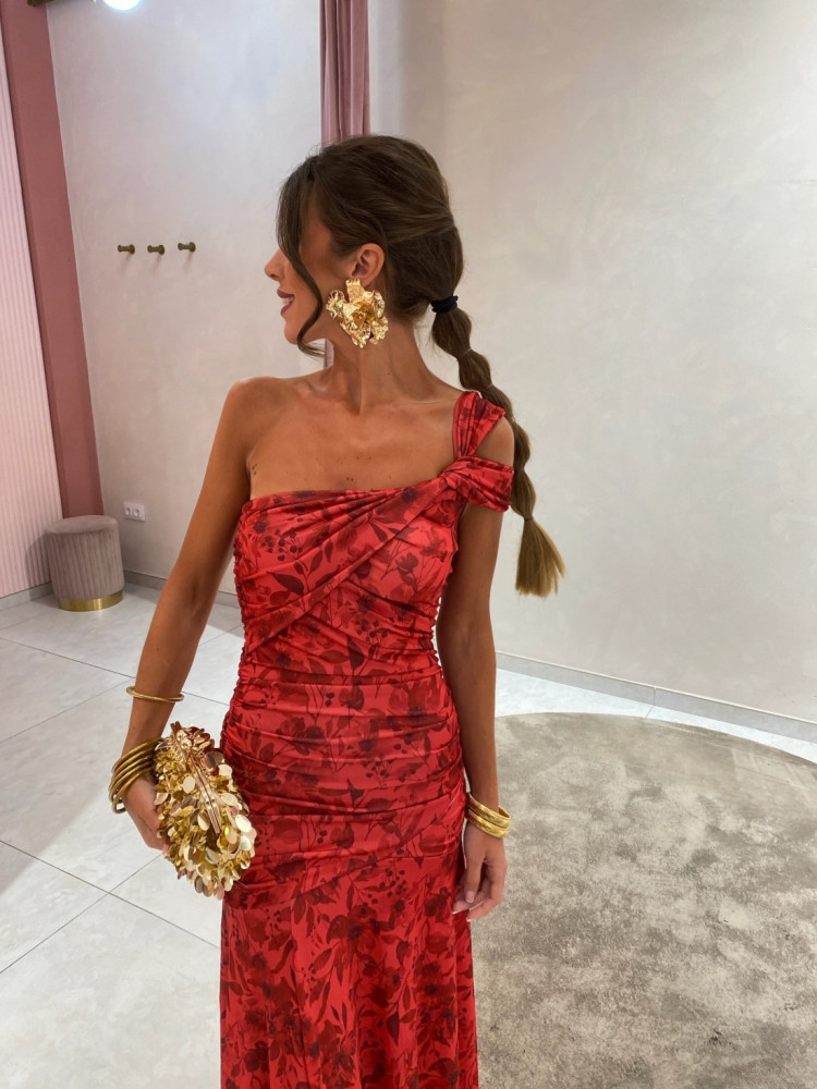 MAXI RED FLORAL DRESS - ALVA