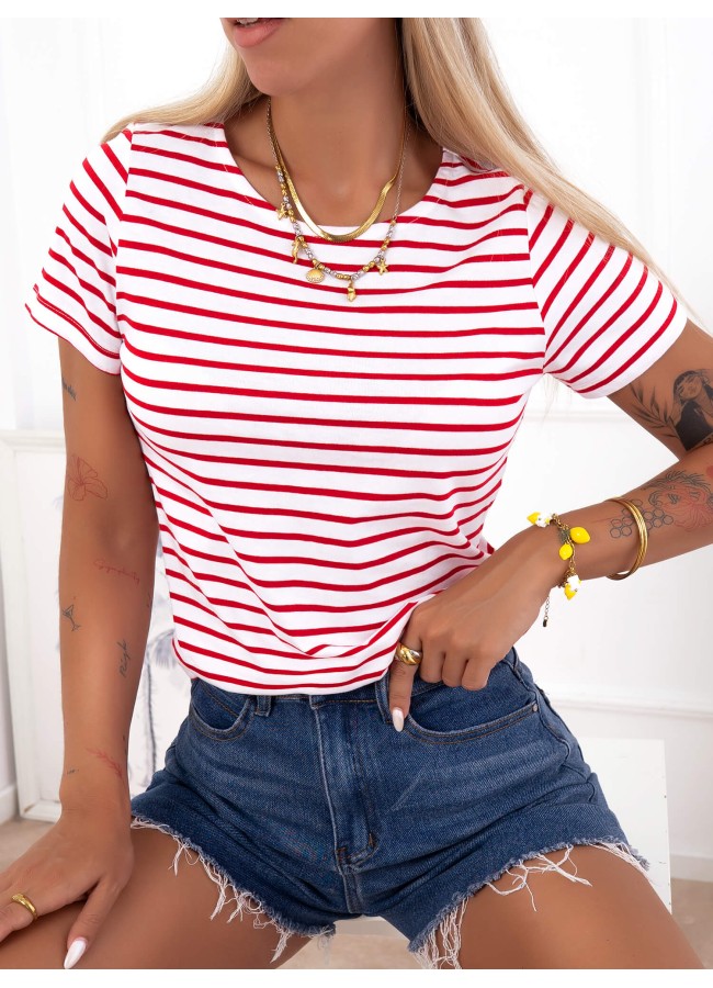 STRIPPED RED TSHIRT- MARINE