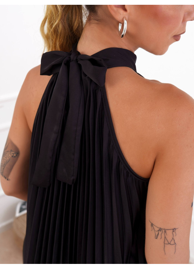 PLEATED MINI BLACK DRESS - JULIAN