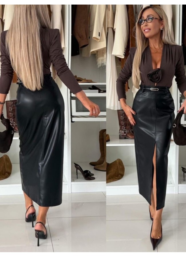 BLACK LEATHERETTE SKIRT -...