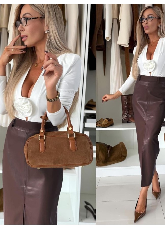 BROWN LEATHERETTE SKIRT -...