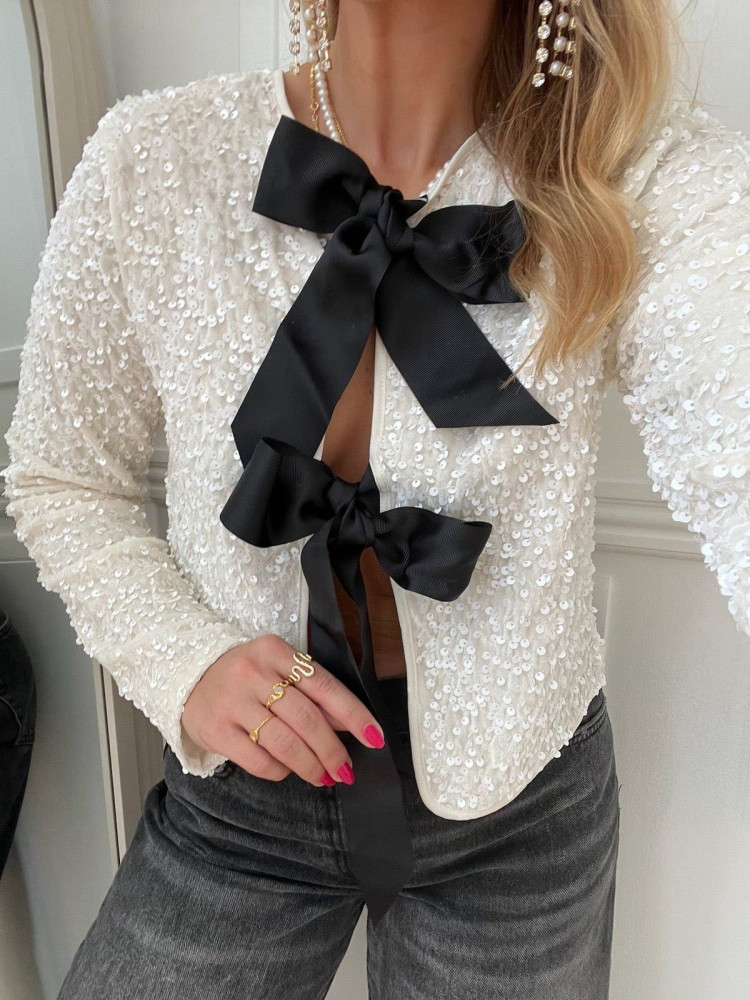 VELVET BLOUSE WITH SEQUINS - ANTILO