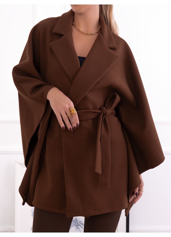BROWN CAPE WITH BELT - MARKELA