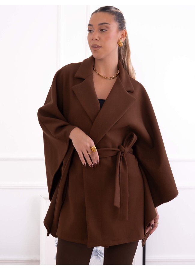 BROWN CAPE WITH BELT - MARKELA