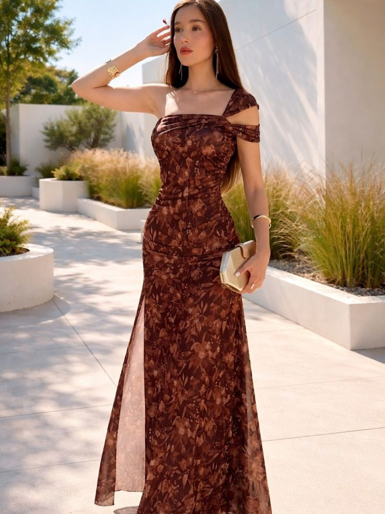 MAXI CHOCO FLORAL DRESS - ALVA